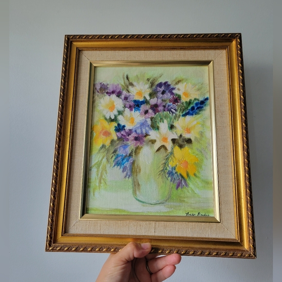 Vintage floral painting framed 1986